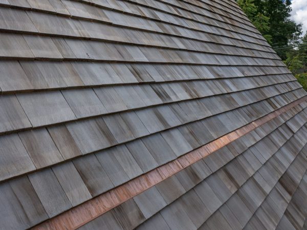 gray cedar shake roof on residential garage