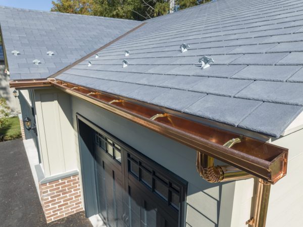 gray metal shingles on residential garage