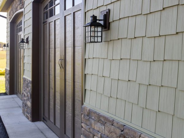 cedar shake and stone siding on residential garage