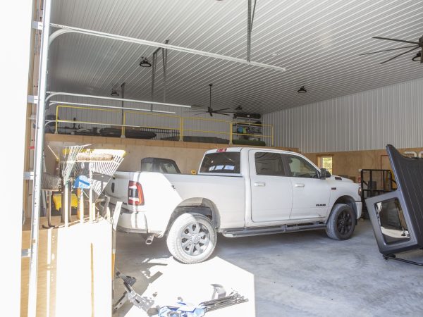 truck parked inside new amish garage